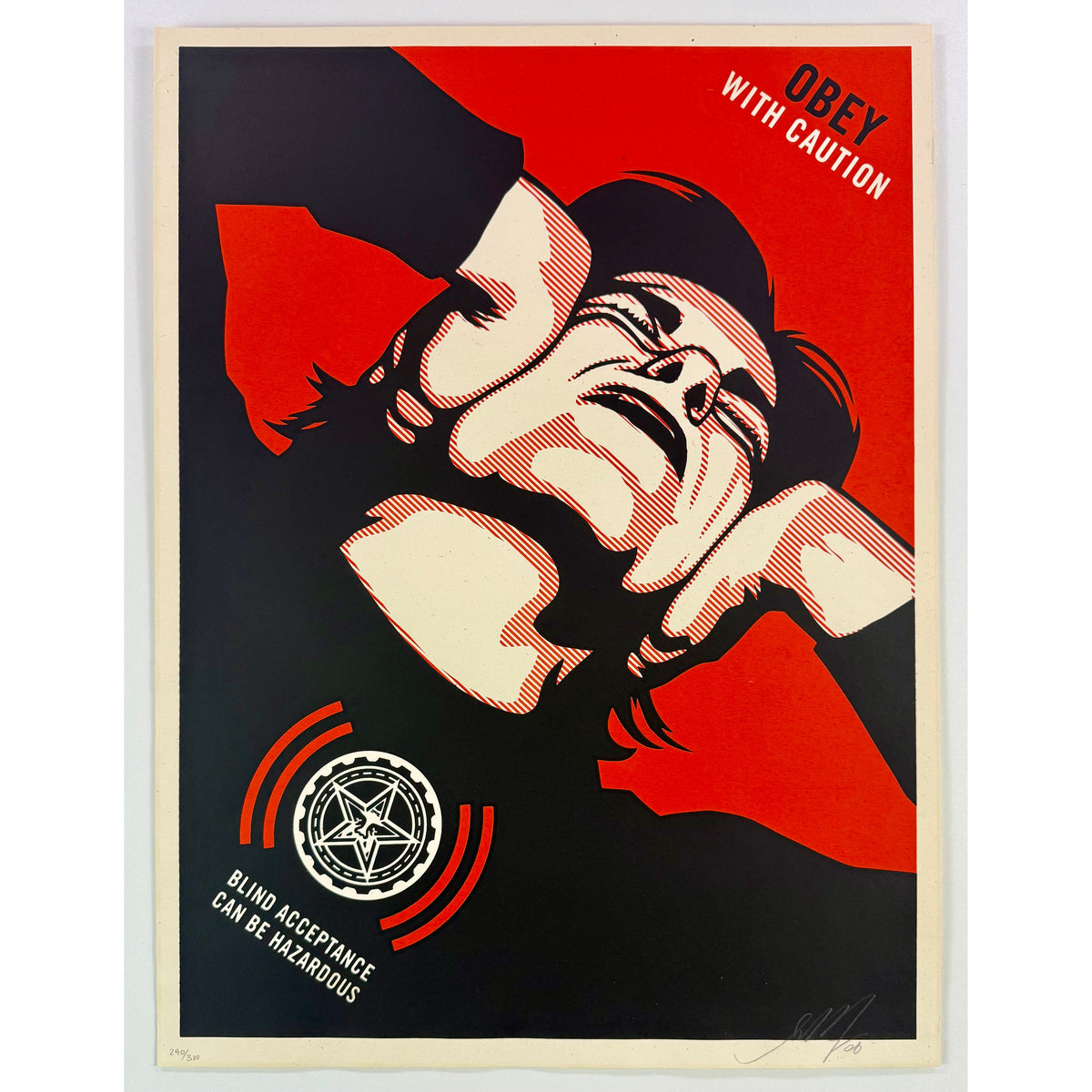 Shepard Fairey – Obey With Caution (2006) Signed Print – Galerie