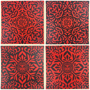 SHEPARD FAIREY (OBEY GIANT) - 2009 - JAPANESE FABRIC PATTERN SET (RED / BLACK)