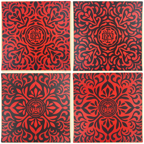 SHEPARD FAIREY (OBEY GIANT) - 2009 - JAPANESE FABRIC PATTERN SET (RED / BLACK)