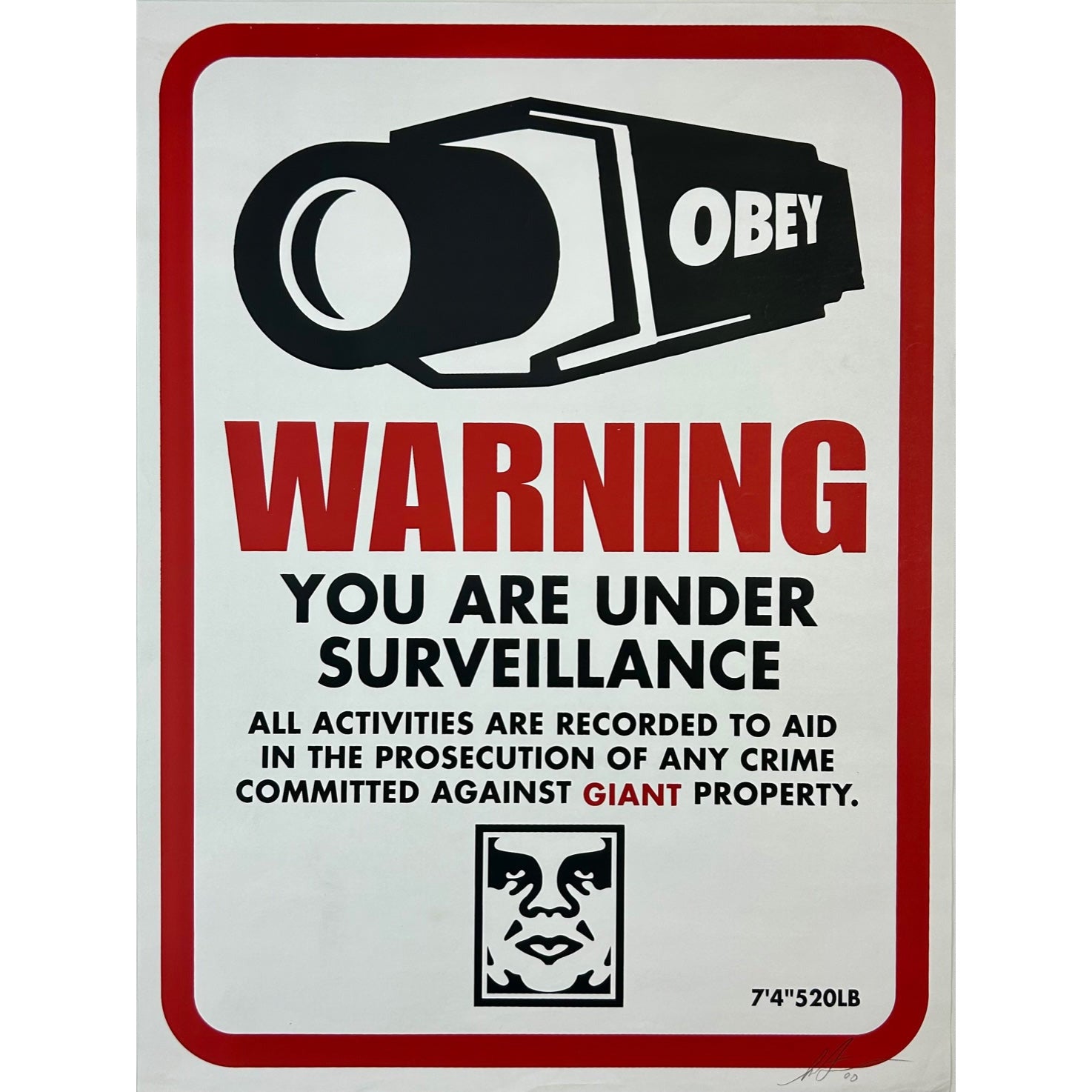 SHEPARD FAIREY (OBEY GIANT) - 2000 - WARNING SURVEILLANCE (SIGNED PASTER)